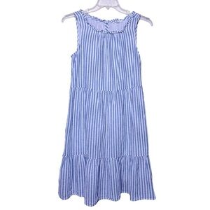 BeachLunchLounge | Blue Stripe Saison Linen Blend Tiered Sleeveless Dress, Small